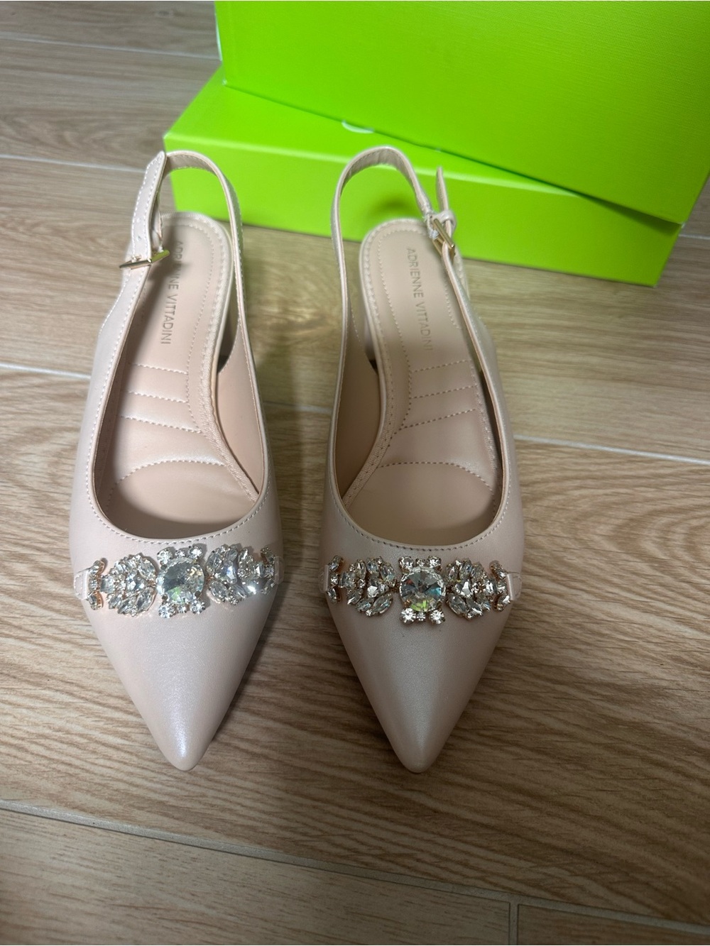 ADRIENNE VITTADINI
 Nude Crystal-Embellished Pointed Slingback Flats